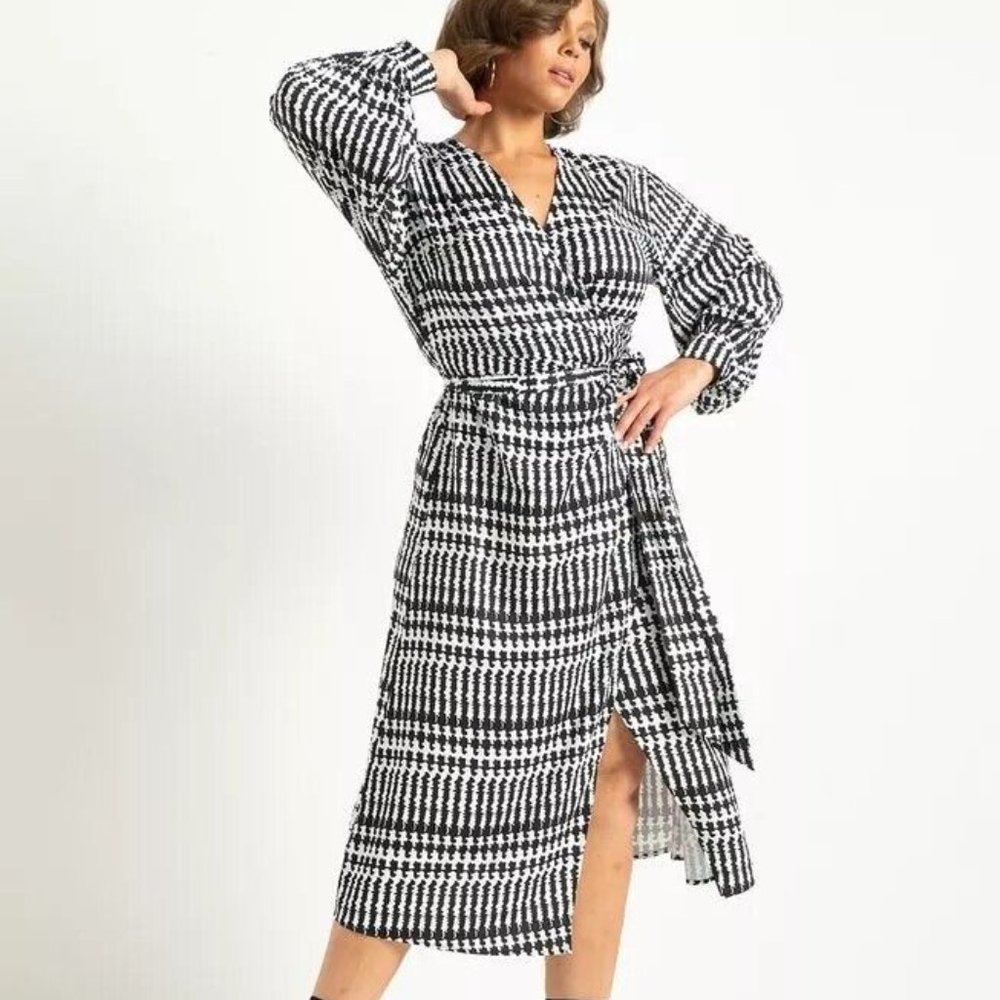 ELOQUII Printed Midi Wrap Dress - Black & White SIZE 14 | NWT